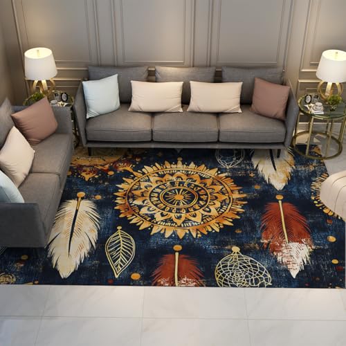 LANDERSION Boho Feder Teppich Mystisch Blumen Ethnisch Exotisch Bereich Teppiche Waschbarer Niederflorteppich für Wohnzimmer Küche Terrasse Hinterhof Blau Dekor 80x150cm LANDERSION Boho Feder Teppich Mystisch Blumen Ethnisch Exotisch Bereich Teppiche Waschbarer Niederflorteppich für Wohnzimmer Küche Terrasse Hinterhof Blau Dekor 80x150cm von LANDERSION