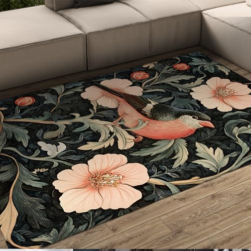 LANDERSION Boho Floral Area Teppiche Vintage Pflanzenblätter mit Vogelmuster Teppich Rutschfester Indoor Teppich für Wohnzimmer Nachttisch Unter Tisch 60x90cm LANDERSION Boho Floral Area Teppiche Vintage Pflanzenblätter mit Vogelmuster Teppich Rutschfester Indoor Teppich für Wohnzimmer Nachttisch Unter Tisch 60x90cm von LANDERSION
