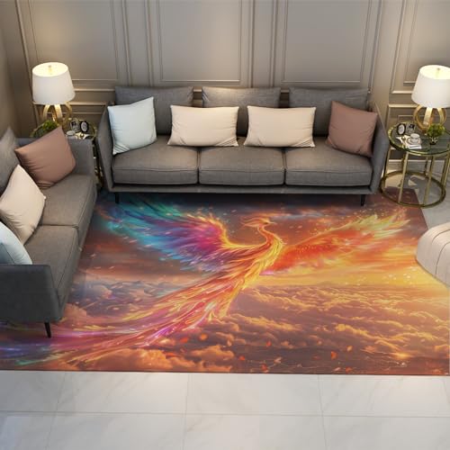 LANDERSION Burning Phoenix Bird Area Teppich Fantasy Sky Teppiche Waschbar Weich rutschfest Leicht zu reinigen Indoor Großer Teppich für Wohnzimmer Schlafzimmer Studio 120x180cm von LANDERSION