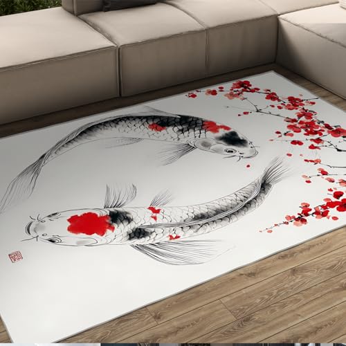LANDERSION Chinesischer Stil Bereich Teppiche Alt Kunst Pflaume Blüte Viel Glück Koi Karpfen Teppich Matte für Wohnen Esszimmer Schlafsaal Schlafzimmer Wohnkultur 60x120cm LANDERSION Chinesischer Stil Bereich Teppiche Alt Kunst Pflaume Blüte Viel Glück Koi Karpfen Teppich Matte für Wohnen Esszimmer Schlafsaal Schlafzimmer Wohnkultur 60x120cm von LANDERSION