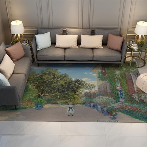 LANDERSION Claude Monet Künstler Kinder Teppiche Maschinenwaschbarer Rutschfester Teppich für Wohnzimmer, Esszimmer, Schlafzimmer mit niedrigem Flor und ultraweiche Teppiche 135x170cm von LANDERSION