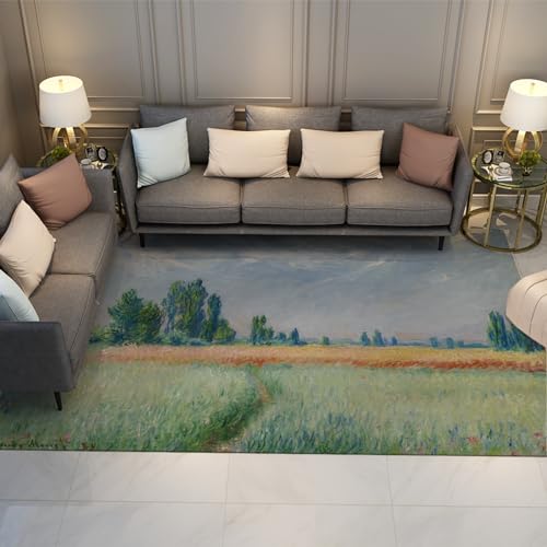 LANDERSION Claude Monet Kunstwerk Thema Teppich Country Path Muster Teppich Ultradünner waschbarer Bereich Teppich für Wohnzimmer Eingangsbereich Flur Ästhetik Dekor 120x160cm von LANDERSION