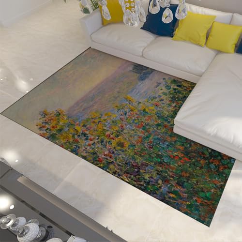 LANDERSION Claude Monet Teppich Blumengarten Wohnzimmer Weicher Teppich Klassisch Berühmtes Gemälde Fußmatte Schlafzimmer Waschbar Vintage Teppich Großer Boden Teppich 120x210cm von LANDERSION