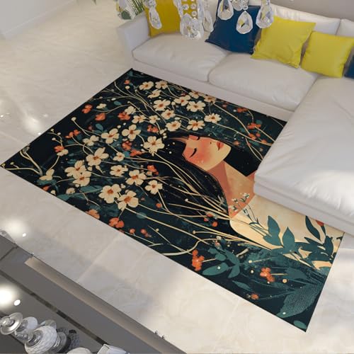 LANDERSION Daisy Field Teppich Illustriertes Blumenmädchen handgezeichnete Natur Vintage Bereich Teppiche Anti-Rutsch waschbarer Teppich für Studio Mädchen Zimmer Dekor 60x120cm LANDERSION Daisy Field Teppich Illustriertes Blumenmädchen handgezeichnete Natur Vintage Bereich Teppiche Anti-Rutsch waschbarer Teppich für Studio Mädchen Zimmer Dekor 60x120cm von LANDERSION
