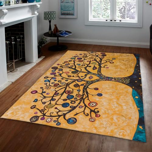 LANDERSION Edler Abstrakter Baumbereich Teppich Ölgemälde Stil Große Boho Teppiche Rutschfester waschbarer Teppich mit niedrigem Flor für Wohnzimmer Wohnkultur 140x200cm von LANDERSION