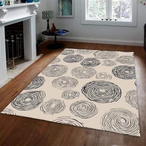 LANDERSION Einfache abstrakte kreisförmige Teppiche waschbarer geometrischer schwarzer und weißer Teppich Rutschfester dünner Teppich für stark frequentierte Bereiche Wohnzimmer 140x200cm LANDERSION Einfache abstrakte kreisförmige Teppiche waschbarer geometrischer schwarzer und weißer Teppich Rutschfester dünner Teppich für stark frequentierte Bereiche Wohnzimmer 140x200cm von LANDERSION