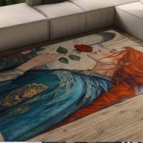 LANDERSION Elegante Frau Print Waschbare Teppiche Vintage Botanische Rose Blume Kunst Dekor Bereich Teppich Weicher niedrigfloriger gemütlicher Teppich für Esszimmer Lounge 100x150cm LANDERSION Elegante Frau Print Waschbare Teppiche Vintage Botanische Rose Blume Kunst Dekor Bereich Teppich Weicher niedrigfloriger gemütlicher Teppich für Esszimmer Lounge 100x150cm von LANDERSION