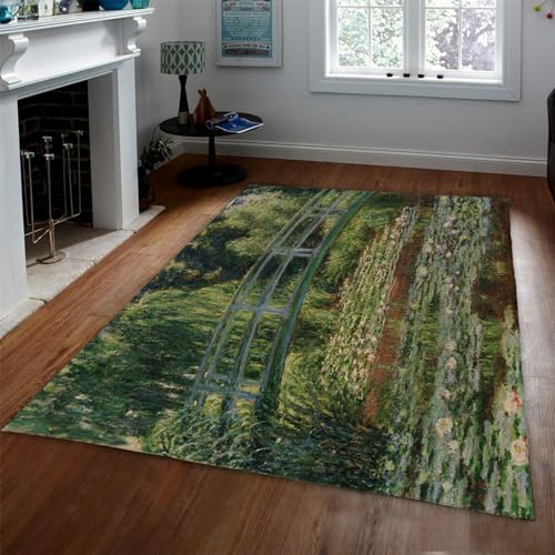 LANDERSION Fantastische Nimmerland-Seerosen-Teppiche Japanischer Brückenmuster-Teppich Claude Monet rutschfeste Fußmatte Wohnkultur Teppich für Wohnzimmer 80x120cm von LANDERSION