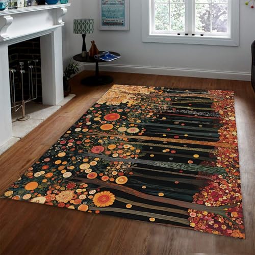 LANDERSION Fantasy Forest Scene Teppich Waschbarer Rutschfester Schlafzimmerbereich Teppiche Vintage Baum mit kreisförmigem Muster Dekoration Teppich für Studio 150x210cm von LANDERSION