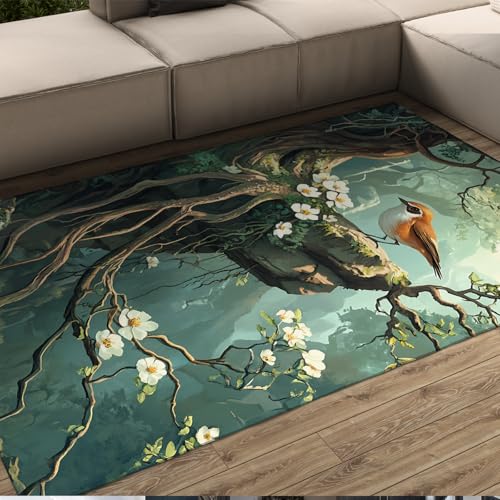 LANDERSION Fantasy Treearea Teppiche Mysteriöse Waldäste Niedliche Vögel Blumen Akzent Teppich Ultra weicher Rutschfester Teppich mit niedrigem Flor für Schlafzimmer Küche 160x200cm LANDERSION Fantasy Treearea Teppiche Mysteriöse Waldäste Niedliche Vögel Blumen Akzent Teppich Ultra weicher Rutschfester Teppich mit niedrigem Flor für Schlafzimmer Küche 160x200cm von LANDERSION