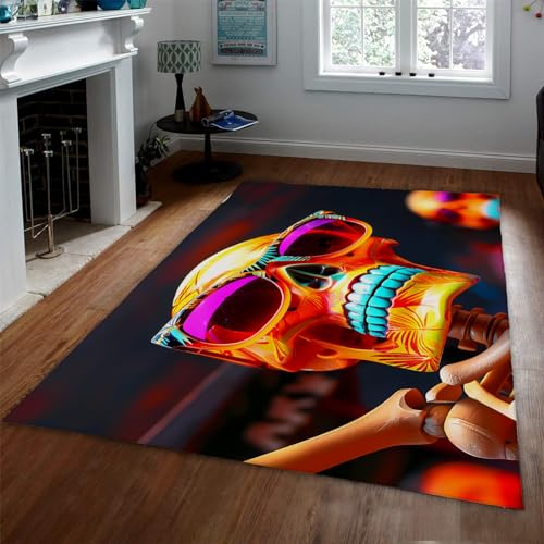 LANDERSION Farbiger Totenkopf Bereich Teppich Horror Halloween Thema Wohnzimmer Teppich Fußmatte Schlafzimmer Boden Teppich rutschfest Spritzige Farbe Teppiche Wohnkultur 150x250cm von LANDERSION