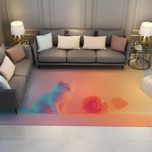 LANDERSION Frische schicke Teppiche Traumhafte Bunte Rose mit Kätzchenmuster Fußmatten Weicher Faltbarer Indoor Outdoor Teppich für Balkonterrasse 180x300cm LANDERSION Frische schicke Teppiche Traumhafte Bunte Rose mit Kätzchenmuster Fußmatten Weicher Faltbarer Indoor Outdoor Teppich für Balkonterrasse 180x300cm von LANDERSION