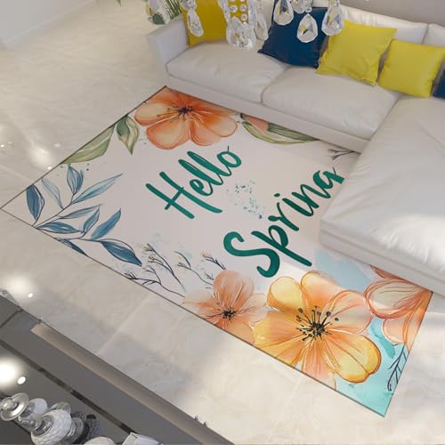 LANDERSION Frühling Blumen Fußmatten Moderner Heller Blumenteppich Waschbare Teppiche für Innenbereich Rutschfester Flauschiger Teppich mit niedrigem Flor für Kinderzimmer Wohnkultur 120x180cm von LANDERSION