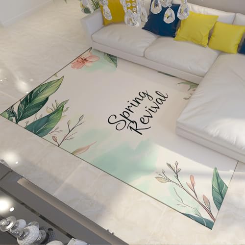 LANDERSION Frühling Revival Aquarell Teppiche für Wohnzimmer Lebendige Blumenblätter mit Buchstabenmuster Teppich für Esszimmer Studio 100x150cm von LANDERSION
