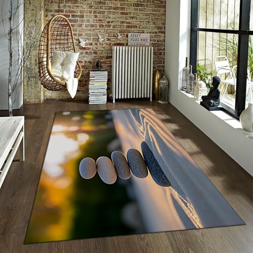 LANDERSION Gestapelter Steinsand Teppich Moderne künstlerische Design Teppiche für Wohnzimmer Waschbarer Rutschfester Niederflorteppich für Schlafzimmer Büro 60x120cm von LANDERSION