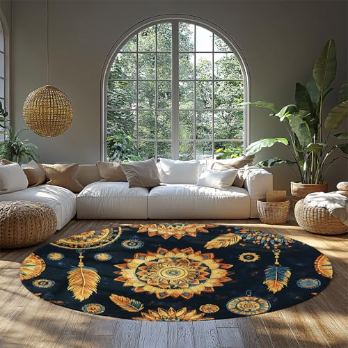 LANDERSION Große ethnische Stamm Kreis Bereich Teppiche Boho Runde Bodenmatte für Wohnen Esszimmer Waschbarer Rutschfester Niederflorteppich für Schlafzimmer Wohnkultur 200cm LANDERSION Große ethnische Stamm Kreis Bereich Teppiche Boho Runde Bodenmatte für Wohnen Esszimmer Waschbarer Rutschfester Niederflorteppich für Schlafzimmer Wohnkultur 200cm von LANDERSION