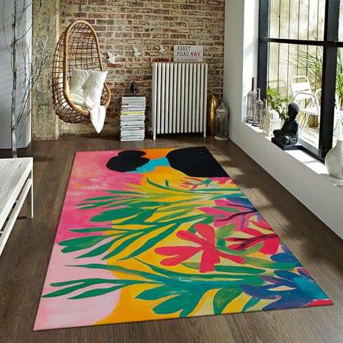 LANDERSION Großflächiger Teppich Abstrakter Boho Teppiche Moderner Minimalismus Pflanzenblattteppiche für Wohnzimmer Schlafzimmer Eingangsbereich Flur Kinder 140x200cm von LANDERSION