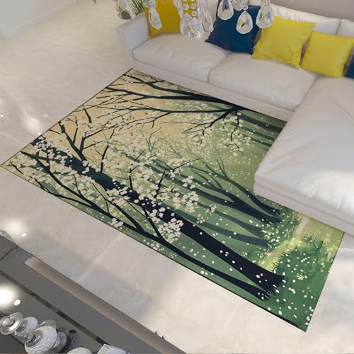 Grüne Wald Bereich Teppiche für Schlafzimmer Wohnzimmer Einsamer Pfad Moderne ästhetische Kunst Akzent Teppich Waschbar Rutschfester großer Boden Teppich 60x120cm von LANDERSION