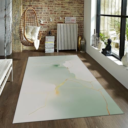 LANDERSION Grüner Marmor Textur Druck Bereich Teppich Abstrakte Crack Tinte Kunst Waschbare Teppiche Rutschfester Teppich für Wohnzimmer Eingangsbereich Unter Küchentisch 150x210cm von LANDERSION