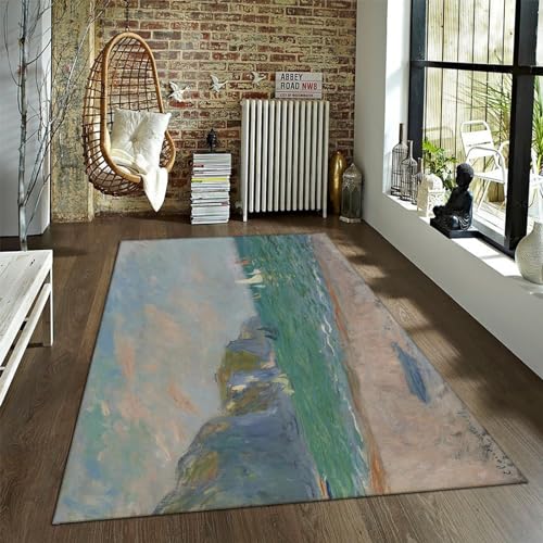 LANDERSION Grünflächenteppiche für Schlafzimmer Wohnzimmer Claude Monet Stil Teppiche Blue Sky Rutschfester Teppich Nachttisch Teppich Ästhetischer Teppich für Wohnheim Kinderzimmer 120x210cm von LANDERSION