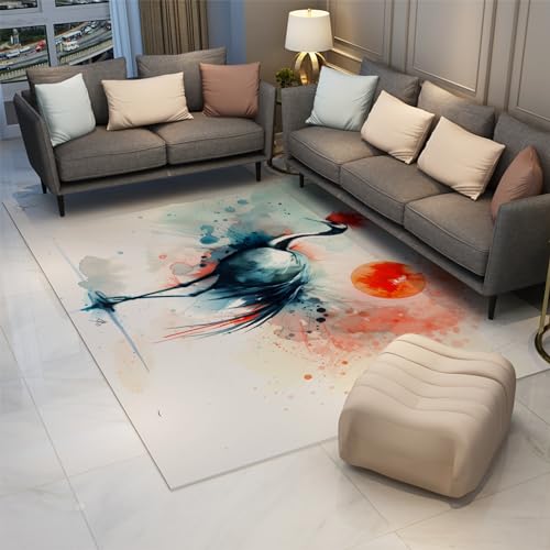 LANDERSION Japanische Kranich Teppiche für Wohnzimmer Orientalischer Vogel Rot Sonne Aquarell Asiatischer Akzent Fußmatte Waschbarer dünner Teppich für den Büroeingang 60x90cm LANDERSION Japanische Kranich Teppiche für Wohnzimmer Orientalischer Vogel Rot Sonne Aquarell Asiatischer Akzent Fußmatte Waschbarer dünner Teppich für den Büroeingang 60x90cm von LANDERSION