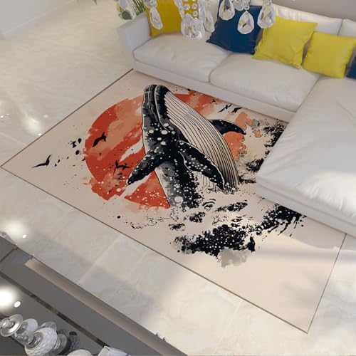 Japanische Sonne Wal Bereich Teppiche Orientalische Tusche Kunst Ozean Thema Teppich Weicher bequemer Boden Teppich Wohnkultur für Wohnzimmer Schlafzimmer Küche 80x150cm Japanische Sonne Wal Bereich Teppiche Orientalische Tusche Kunst Ozean Thema Teppich Weicher bequemer Boden Teppich Wohnkultur für Wohnzimmer Schlafzimmer Küche 80x150cm von LANDERSION
