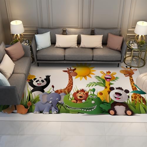 LANDERSION Kinderzimmerteppich Niedliche Cartoon-Tiere Große rutschfeste weiche Teppiche für Schlafzimmer Spielzimmer waschbare dünne Fußmatten für die Einrichtung des Heimzimmers 100x150cm von LANDERSION