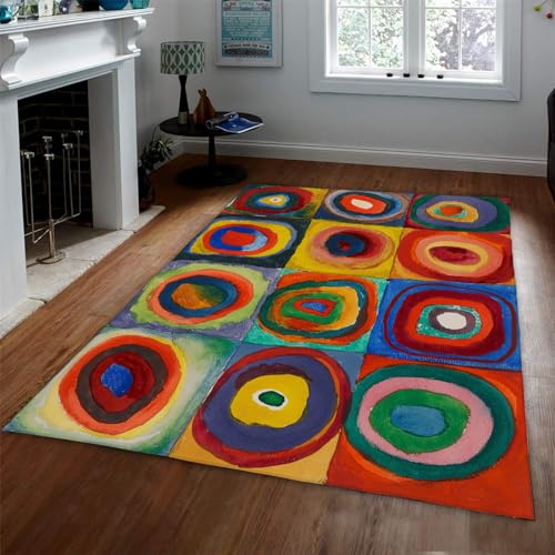 LANDERSION Klassischer Abstrakter Teppich mit Gummirückenteppichen Farbstudie Quadrate mit konzentrischen Kreisen von Wassily Kandinsky Teppich für Wohnkultur 40x60cm von LANDERSION