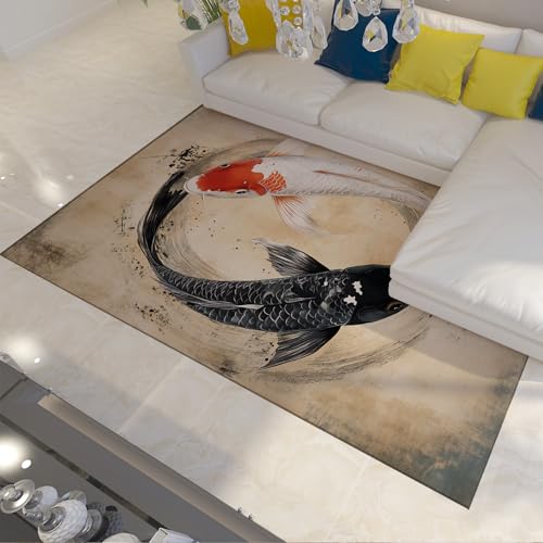 LANDERSION Koi Fisch Teppich Chinesisch Japanische Tinte Stil Gemusterte Fläche Teppiche Maschinenwaschbar Rutschfester Indoor Großer Teppich für Eingangsflure 90x120cm LANDERSION Koi Fisch Teppich Chinesisch Japanische Tinte Stil Gemusterte Fläche Teppiche Maschinenwaschbar Rutschfester Indoor Großer Teppich für Eingangsflure 90x120cm von LANDERSION