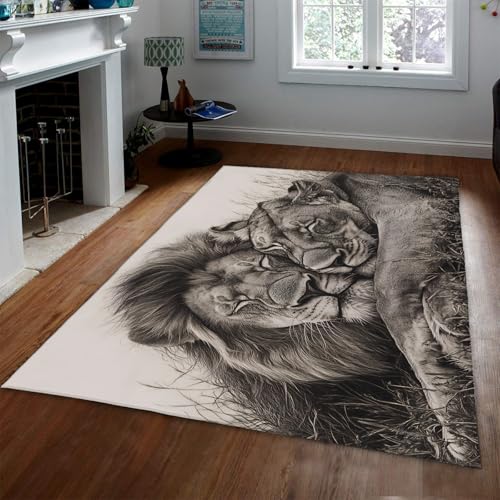 LANDERSION Künstlerischer Löwe Skizze Teppich Schwarz und Weiß Tier Paar Druck Bereich Teppiche rutschfeste waschbare Fußmatten Küche Gamer Zimmer 80x150cm LANDERSION Künstlerischer Löwe Skizze Teppich Schwarz und Weiß Tier Paar Druck Bereich Teppiche rutschfeste waschbare Fußmatten Küche Gamer Zimmer 80x150cm von LANDERSION