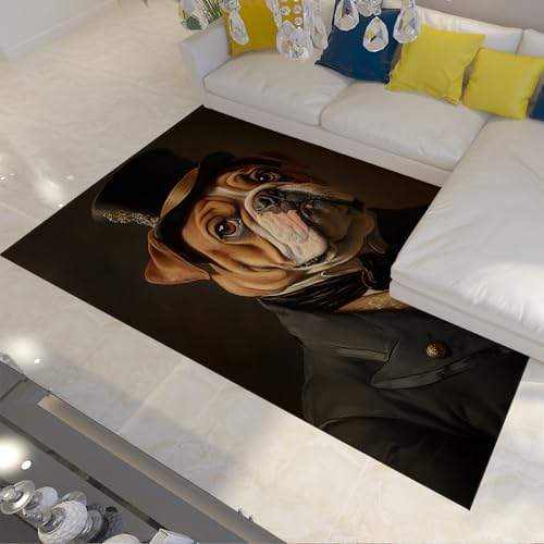 LANDERSION Lustiger Edler Hundedruck Bereich Teppich Einzigartiges Design Moderner schwarzer Teppich Nicht Haarausfall Weich Low Flor Indoor Outdoor Teppiche für Flure Balkon 100x150cm von LANDERSION