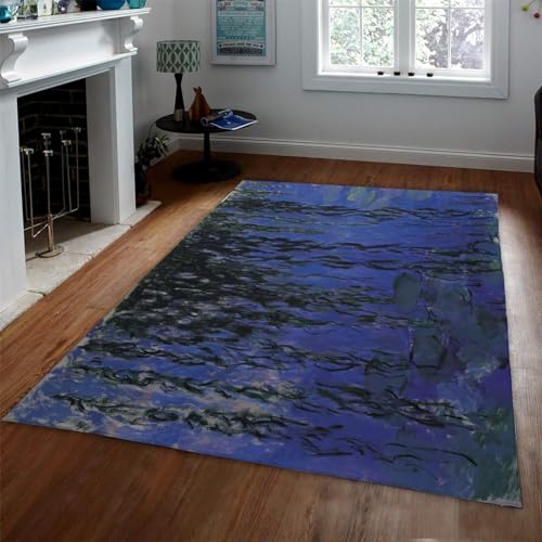 LANDERSION Marineblaue großflächige Teppiche Seerosen von Claude Monet Teppich für Schlafzimmer Wohnzimmer Eingangsbereich Dekorieren Sie weiche maschinenwaschbare Teppiche 60x90cm von LANDERSION