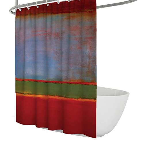 LANDERSION Mark Rothko Duschvorhang Rot und Grün Stoff Duschvorhänge Set mit 12 C-förmigen Haken wasserdichte Duschvorhänge in Hotelqualität W180 x L200cm von LANDERSION