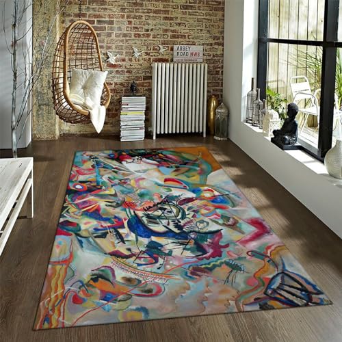 LANDERSION Maschinenwaschbarer Teppich Wassily Kandinsky Abstrakte Teppiche für Wohnzimmer bequemer weicher Bodenteppich für Kinder Schlafsaal Schlafzimmer Dekor 100x150cm von LANDERSION