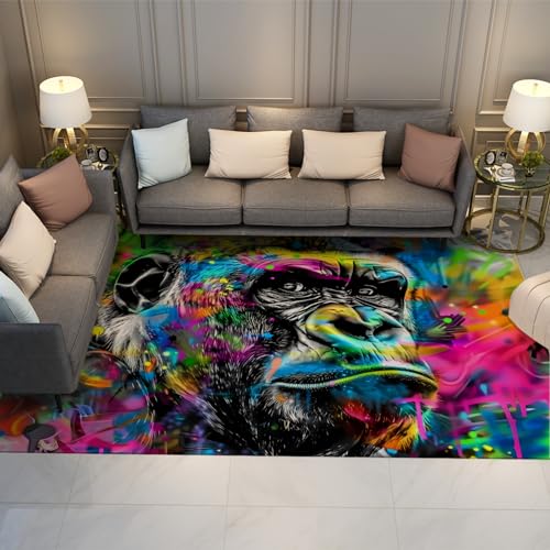 LANDERSION Mehrfarbige Teppiche Graffiti-Stil Schimpansen-Teppiche Weiche, Bequeme, waschbare großflächige Teppiche für Wohnzimmer/Schlafzimmer/Esszimmer/Büro 40x60cm von LANDERSION