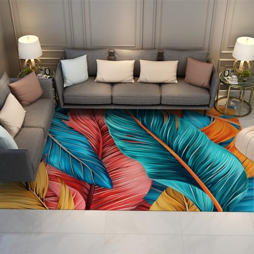 LANDERSION Mehrfarbige Tropische Blätterteppiche waschbarer Teppich für das Wohnzimmer Rutschfester großflächiger Teppich Leichter Wurfbodenteppich für Schlafzimmer 150x200cm von LANDERSION