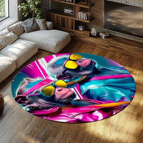 LANDERSION Mode AFFE Runde Fläche Teppich Modernes kreatives Design Waschbare Kreis Schlafzimmer Teppiche Faltbarer Niederflorteppich für Wohnheim Wohnung 160cm LANDERSION Mode AFFE Runde Fläche Teppich Modernes kreatives Design Waschbare Kreis Schlafzimmer Teppiche Faltbarer Niederflorteppich für Wohnheim Wohnung 160cm von LANDERSION