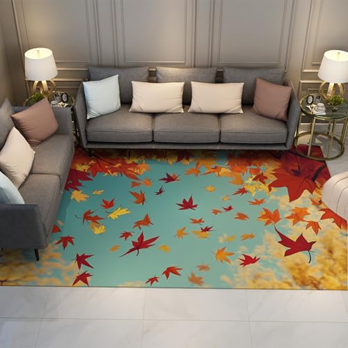LANDERSION Moderne Ästhetik Bereich Teppiche Herbst Ahorn Blatt teppiche für Wohnzimmer Rutschfester leicht zu reinigender waschbarer Teppich für Flur Nachttisch 100x150cm LANDERSION Moderne Ästhetik Bereich Teppiche Herbst Ahorn Blatt teppiche für Wohnzimmer Rutschfester leicht zu reinigender waschbarer Teppich für Flur Nachttisch 100x150cm von LANDERSION