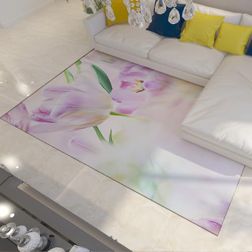 Moderne Blumenteppiche Eleganter lila Tulip Großflächenteppich für Schlafzimmer Weicher bequemer niederfloriger Teppich für Küche unter Tisch 160x230cm Moderne Blumenteppiche Eleganter lila Tulip Großflächenteppich für Schlafzimmer Weicher bequemer niederfloriger Teppich für Küche unter Tisch 160x230cm von LANDERSION