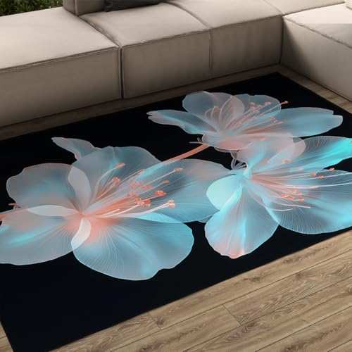 LANDERSION Moderne Blumenteppiche Waschbare rutschfeste Gummirückseite Schwarz und Weiß Blumen Indoor Großer Teppich für Wohnzimmer Schlafzimmer Flur 180x240cm von LANDERSION