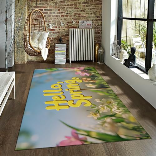 Moderne Design Teppiche Niedliche Blumen 3D Buchstaben Frühling Dekor Flur Bereich teppiche Niederflor waschbar Rutschfester Teppich für Esszimmer Kinderzimmer 60x90cm von LANDERSION
