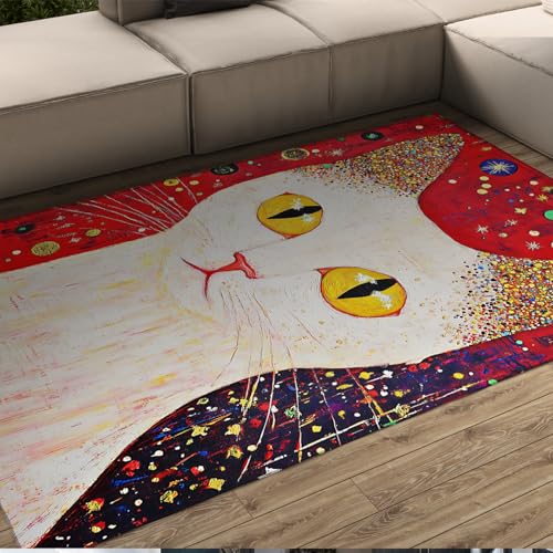 LANDERSION Moderne Kunst Kreatives Design Großer Teppich Personalisierter weißer Tierkatzenteppich Weiche niedrigflorige waschbare Flächenteppiche für Flur Lounge 160x230cm von LANDERSION