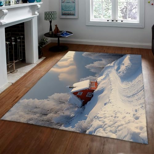 Moderne Winter Schnee Szene Teppiche Rote Hütte Wald Bäume Natürliches Thema Teppich Faltbar Weich Dünn Indoor Outdoor Bereich Teppich für Bauernhaus 150x210cm Moderne Winter Schnee Szene Teppiche Rote Hütte Wald Bäume Natürliches Thema Teppich Faltbar Weich Dünn Indoor Outdoor Bereich Teppich für Bauernhaus 150x210cm von LANDERSION
