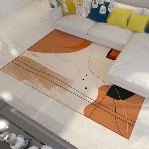 LANDERSION Moderne abstrakte Teppiche Boho Orange Geometrie waschbare rutschfeste Matte mit niedrigem Flor weicher rustikaler Bodenteppich für das Klassenzimmer am Bett 60x120cm von LANDERSION