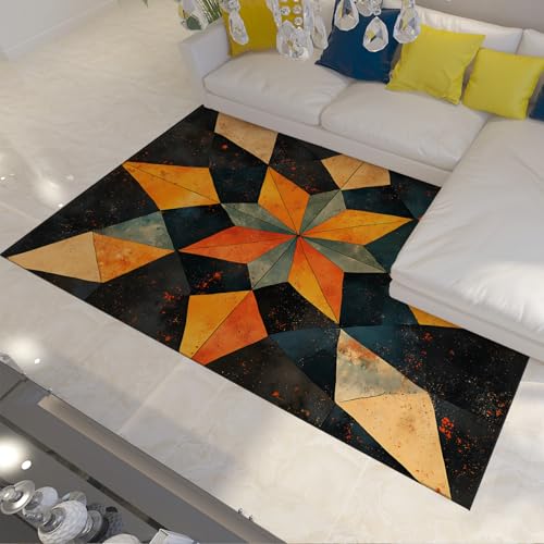 LANDERSION Moderne geometrische Dreiecksmuster Bereich Teppiche Vintage Druck weicher leicht zu reinigender waschbarer niedriger Flor großer Teppich für Küche Spielzimmer 120x240cm von LANDERSION