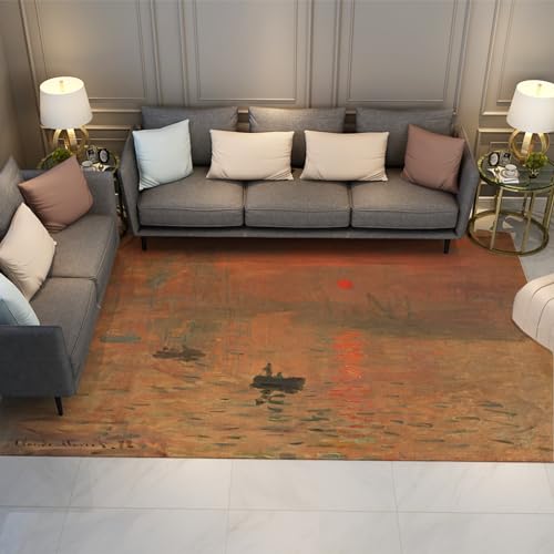 LANDERSION Moderne großflächige Teppiche Claude Monet Sonnenaufgang Thema Teppich rutschfeste Komfort-Fußmatte maschinenwaschbare Laufteppich für zu Hause Wohnzimmer Dekor 90x120cm von LANDERSION
