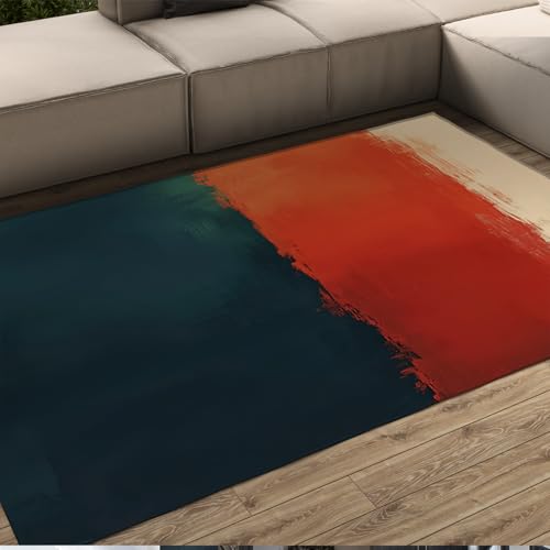 LANDERSION Moderne minimalistische Farbe Feld Bereich Teppiche rustikale zeitgenössische Kunst Stil Bodenmatte Waschbar niedrig Flor Rot Schwarz Teppich für Lounge Veranda 60x90cm von LANDERSION