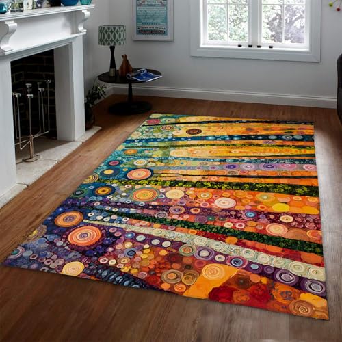 LANDERSION Moderne waschbare Wohnzimmerteppiche Traumhafter bunter Kreismuster Dekorativer Teppich Ultraweicher Rutschfester Teppich mit niedrigem Flor für das Kinderzimmer 160x200cm von LANDERSION