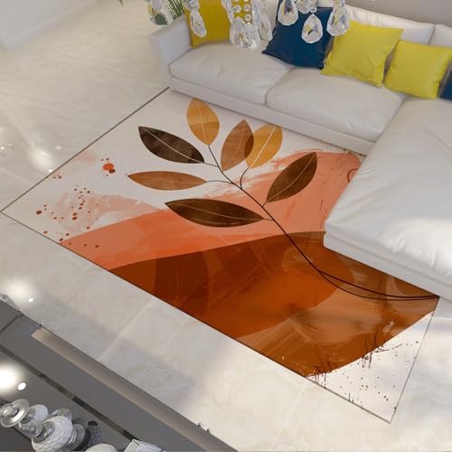 LANDERSION Moderner Mid Century Boho Teppich Nordic Abstrakte Geometrie Blätter Bedruckte Fläche Teppiche Rutschfester Faltbarer Teppich für Schlafzimmer Eingangsbereich Haustier 160x200cm von LANDERSION