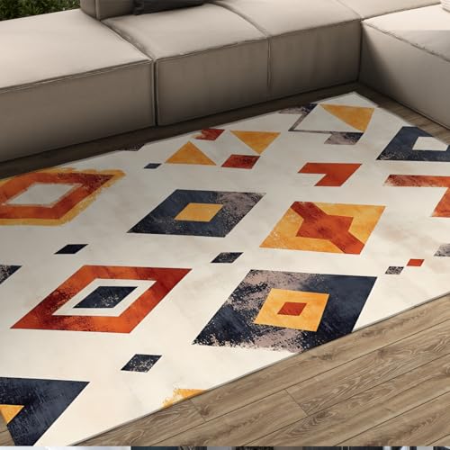 LANDERSION Moderner Teppich rutschfest Weich waschbar Küche Büroteppiche Geometrischer Stamm Azteken Ethno Teppich für Zimmer Sofa Yoga Matten 140x200cm von LANDERSION